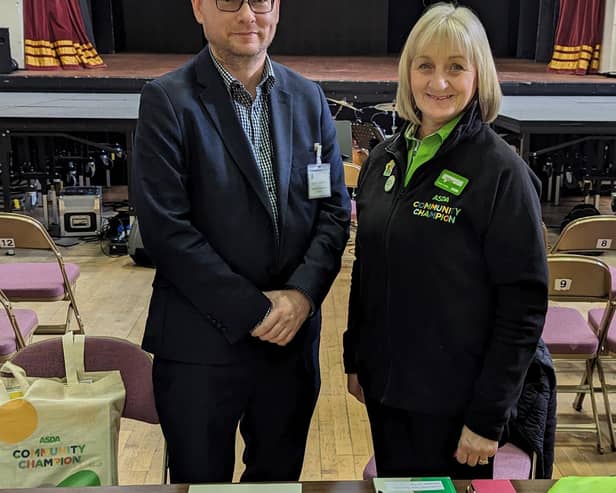Richard Thomson MP with Fiona Cumming, Community Champion at Asda’s Dyce Store.