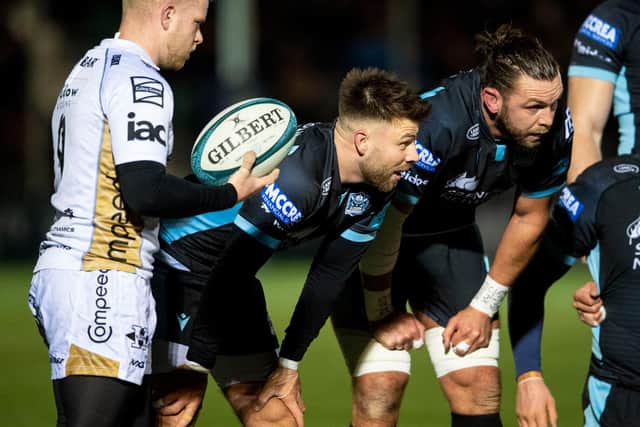 Ali Price, centre, replaces the absent Ryan Wilson as Glasgow Warriors against La Rochelle. (Photo by Ross MacDonald / SNS Group)