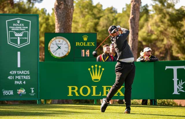 Ewen Ferguson tees off at the first in the opening round of the Rolex Challenge Tour Grand Final supported by The R&A at T-Golf & Country Club in Mallorca. Picture: Octavio Passos/Getty Images.