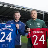 Wes Brown and Lee McCulloch announce that Manchester United will host Rangers at Scottish Gas Murrayfield this summer. (Photo by Paul Devlin / SNS Group)