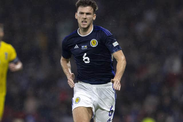 Kieran Tierney in action for Scotland during the 3-0 win over Ukraine. (Photo by Alan Harvey / SNS Group)