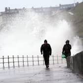 Big waves hit the sea wall at Whitby Yorkshire, before Storm Dudley hit the north of England/southern Scotland on Wednesday night, to be closely followed by Storm Eunice, which will bring strong winds and the possibility of snow on Friday. Photo: Danny Lawson/PA Wire