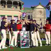The United States team celebrate victory in the 49th Walker Cup at St Andrews. Picture: Ross Parker/R&A/R&A via Getty Images.