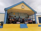 Dark Island playing at Stonehaven Outdoor Pool Aqua Ceilidh, summer 2022