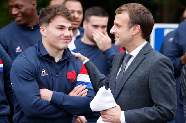 France's scrum-half Antoine Dupont met with president Emmanuel Macron on Monday. (Photo by Ludovic Marin/AFP via Getty Images)