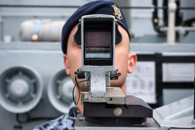 A Ukrainian sailor training on the ships 30mm gun. Picture: Ministry of Defence Crown copyright/PA Wire