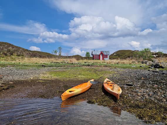 Kayaks and the old Tanera post office. PIC: Contributed.