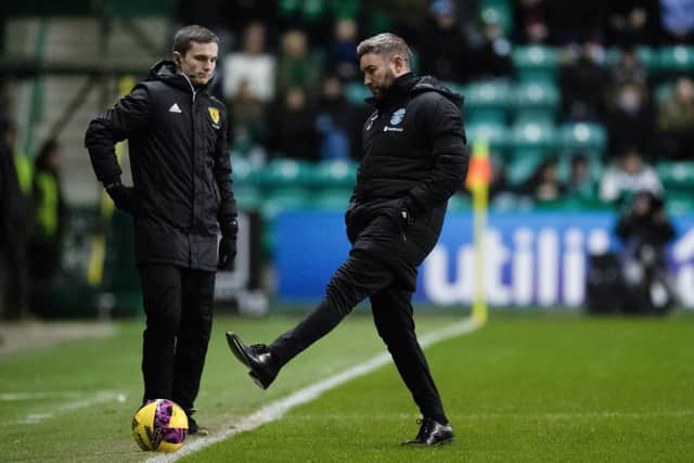 Hibs manager Lee Johnson on the touchline during the 4-1 defeat to Rangers. (Photo by Mark Scates / SNS Group)