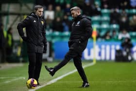 Hibs manager Lee Johnson on the touchline during the 4-1 defeat to Rangers. (Photo by Mark Scates / SNS Group)