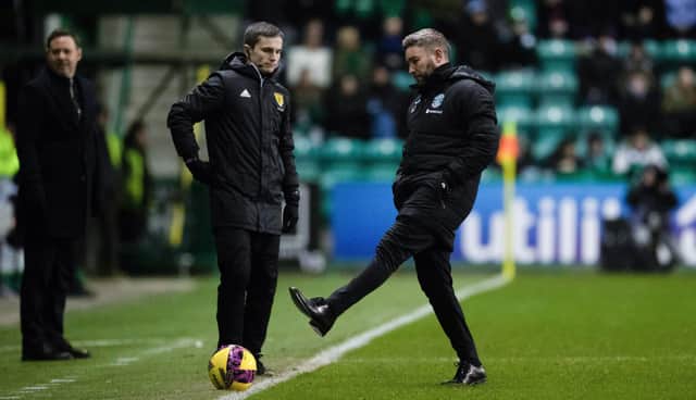 Hibs manager Lee Johnson on the touchline during the 4-1 defeat to Rangers. (Photo by Mark Scates / SNS Group)