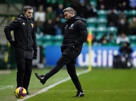 Hibs manager Lee Johnson on the touchline during the 4-1 defeat to Rangers. (Photo by Mark Scates / SNS Group)