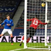 Cedric Itten scores in Rangers' 3-1 win over Motherwell at Ibrox in December - the Swiss striker has grabbed three goals in two appearances against the Fir Park club this season. (Photo by Rob Casey / SNS Group)