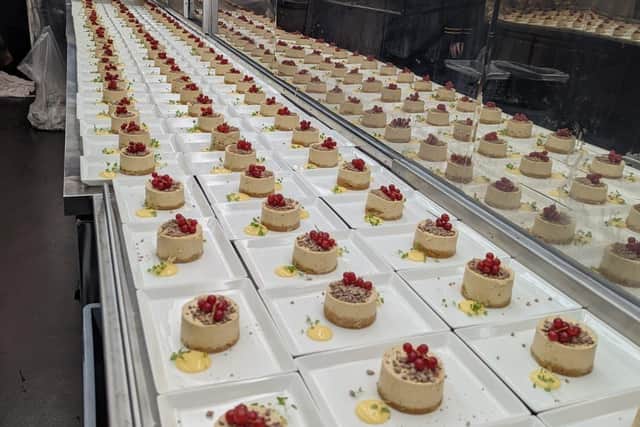 Just desserts ... a line of puddings ready to be served to passengers