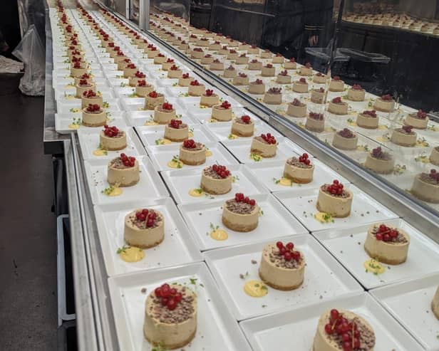 Just desserts ... a line of puddings ready to be served to passengers