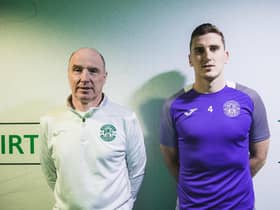 Hibs doctor, Duncan Reid with centre-back Paul Hanlon.