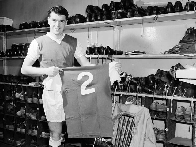 Hibs footballer John Fraser is pictured with his number two jersey in the home changing room at Easter Road in April 1960.