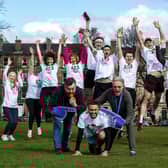 Star of the King’s Panto Jordan Young, with the help of his unofficial coaches Grant Stott and Allan Stewart and fellow runners  launch Capital Theatres’ latest fundraising initiative for the King’s