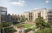 A computer-generated image of the communal space at Rowanbank Gardens
