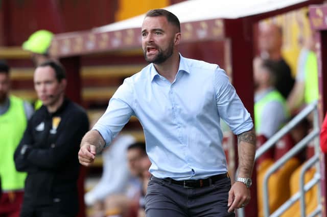 Dundee manager James McPake on the touchline during the 1-0 defeat to Motherwell at Fir Park. (Photo by Craig Williamson / SNS Group)