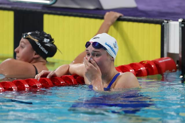 Scotland's Katie Shanahan reacts after winning bronze in the 400m Individual Medley. Pic: Ian MacNicol