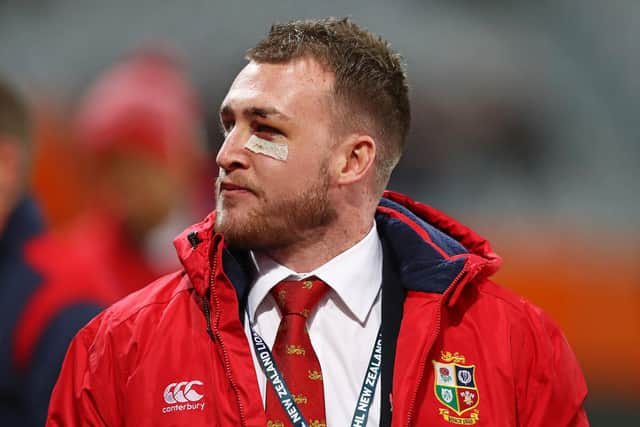 Facial injuries sustained in a collision with team-mate Conor Murray ended Stuart Hogg's Lions tour early in 2017 in New Zealand. Picture: David Rogers/Getty Images