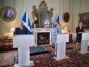 Nicola Sturgeon and Scottish Greens co-leaders Patrick Harvie and Lorna Slater announce the Bute House Agreement in 2021 (Picture: Jeff J Mitchell/pool/AFP via Getty Images)