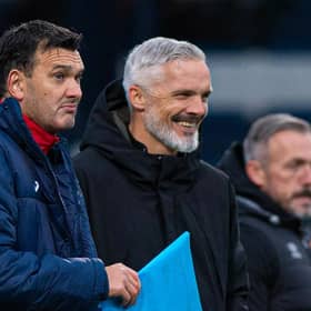 Raith manager Ian Murray (left) with Dundee United manager Jim Goodwin during the 1-1 draw at Stark's Park in October. (Photo by Sammy Turner / SNS Group)