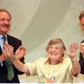 Paddy Ashdown (right) and Lord Holme congratulating Shirley Williams on her speech at the Liberal Democrats Conference in Brighton.
