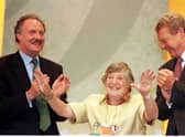 Paddy Ashdown (right) and Lord Holme congratulating Shirley Williams on her speech at the Liberal Democrats Conference in Brighton.