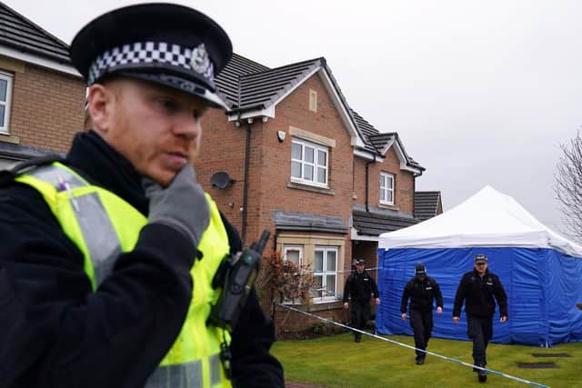 Officers from Police Scotland at the home of Nicola Sturgeon and former chief executive of the SNP Peter Murrell. Picture: Andrew Milligan/PA Wire