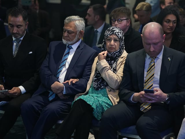 Humza Yousaf's parents (centre) Muzaffar Yousaf (father) and Shaaista Bhutta (mother) at Murrayfield
