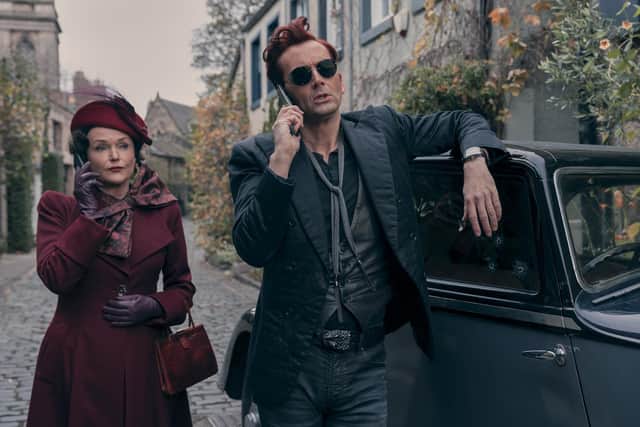 Good Omens' David Tennant and Miranda Richardson filming in Edinburgh.