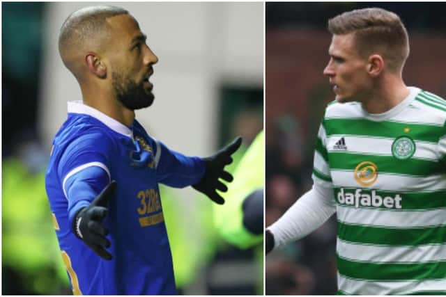 Carl Starfelt (right) will face Kemar Roofe rather than Alfredo Morelos after the Colombian came back from international duty injured. (Pictures: SNS)