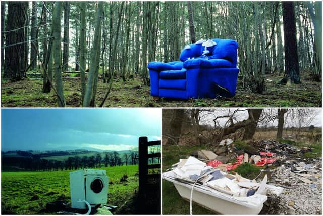 Photos sent in from Keep Scotland Beautiful showing items dumped in green spaces surrounding Glasgow