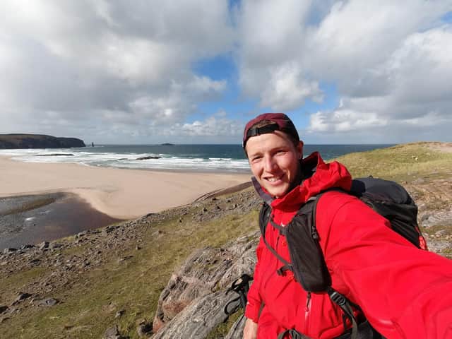 Matt Girvan, picturd here at Sandwood Bay, who smashed the record for hiking 500 miles and the length of Scotland - but had to walk another 16 miles with trench foot to catch a bus - after his ferry was cancelled.