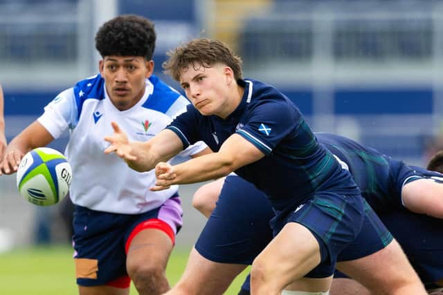 Scotland's scrum-half Conor McAlpine in action during the World Rugby U20 Trophy win over Samoa at Hive Stadium. (Photo by Ross Parker / SNS Group for World Rugby)