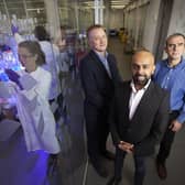 From left: John McNicol of Kelvin Capital with PFP's CEO Jaymin Amin and board director Ian Fotheringham at the biotech firm's offices in Roslin. Picture: contributed.