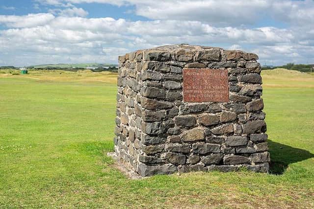 A commemorative cairn marks where the first shot in the 1860 Open was hit. Picture: Mark Alexander/Prestwick Golf Club
