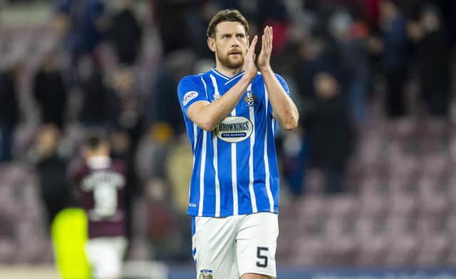 Ash Taylor hit the back of the net for Kilmarnock in the defeat to Hearts. (Photo by Roddy Scott / SNS Group)