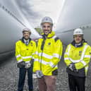 From left: Councillor John Alexander; Adam Ezzamel, project director of Inch Cape Offshore; and David Webster of Forth Ports at the Port of Dundee’s offshore Renewables Hub. Picture: Peter Devlin.