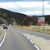 50mph lorry speed limit signs on the A9 at Slochd in 2017. The red trial boards have subsequently been removed. Picture: David Dixon/Creative Commons/Geograph