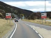 50mph lorry speed limit signs on the A9 at Slochd in 2017. The red trial boards have subsequently been removed. Picture: David Dixon/Creative Commons/Geograph