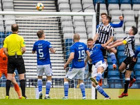 St Mirren's Conor McCarthy heads home to make it 2-1  in his team's Scottish Cup semi-final loss to St Johnstone - a defeat he says has made them the "nearly men" this season.(Photo by Alan Harvey / SNS Group)