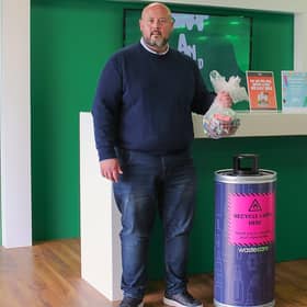 Doug Mutter with one of the WastCare recycling bins for vapes