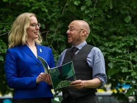 Scottish Greens co-convener Patrick Harvie at the Glad Cafe in Glasgow with fellow party co-convener Lorna Slater. Picture: John Devlin