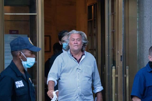 US President Donald Trump's former Chief Strategist Stephen Bannon exits Manhattan Federal Court on August 20 (Getty Images)