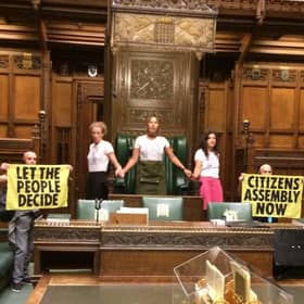 The picture tweeted by Extinction Rebellion showing protesters in the Commons Chamber. Picture: Twitter