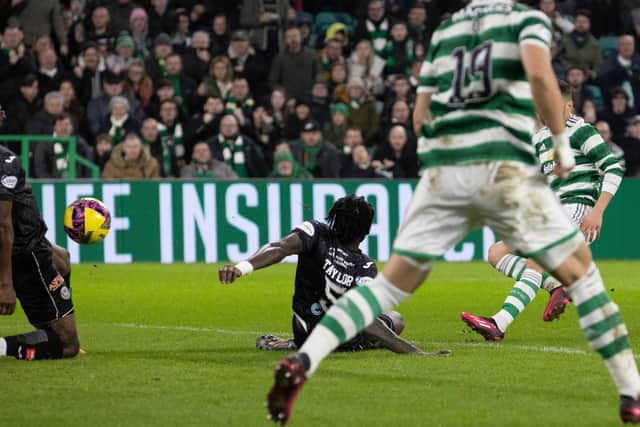 St Mirren's Richard Taylor is sent off for a handball during the Scottish Cup defeat to Celtic. (Photo by Alan Harvey / SNS Group)