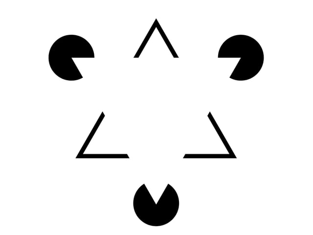 First created in 1955 by Italian psychologist Gaetano Kanizsa, the Kanizsa Triangle creates the illusion of a triangle in the centre of the image when there isn't one. The effect is instead created by subjective contours.