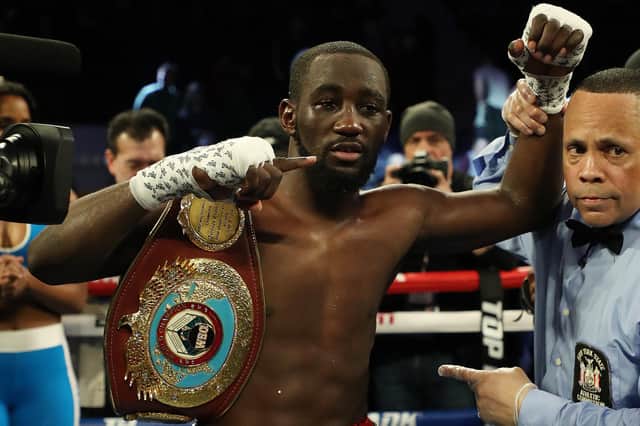 Terence Crawford with the WBO welterweight world champion's belt. Picture Al Bello/Getty Images